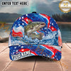 Maxcorners Fishing Patriotic Red White Blue Wave Personalized Name 3D Cap (12 Fish Species)