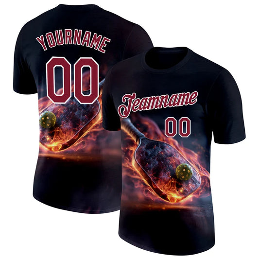 Maxcorners Fiery Pickleball Paddle Flaming Ball Fire Smoke Graphic Personalized Name 3D Unisex Shirt