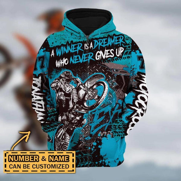 Maxcorners Motocross Winner Is Dreamer ( Blue ) Customize Name And Number 3D Shirts