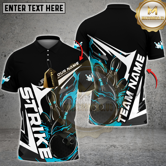 Maxcorners Flame Strike Bowling Multicolor Customized Name, Team Name 3D Shirts