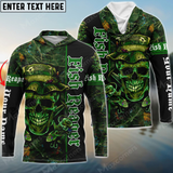 Maxcorners Fish Reaper Fishing Green Camouflage Personalized Name, Team Name 3D Long Sleeve Shirt