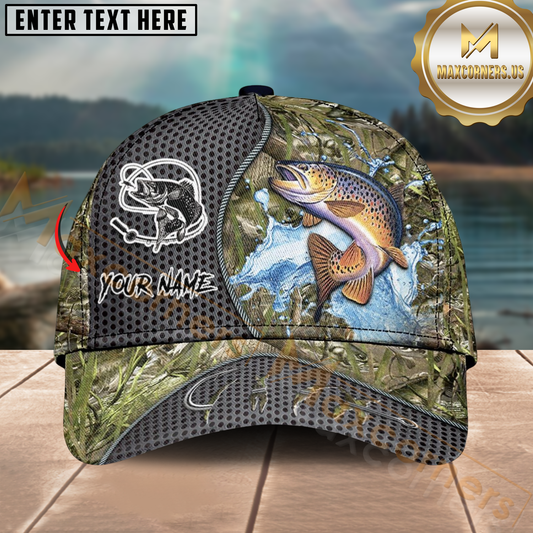 Maxcorners Trout Fishing Camo Mesh Splash Design Personalized Name 3D Cap