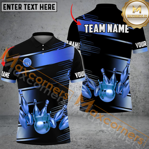 Maxcorners Golden Time Premium Bowling Jersey Multicolor Option Customized Name, Team Name 3D Polo Shirt