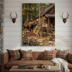 Maxcorners Moose Canvas Construction Site Funny Builder Canvas Wall Art