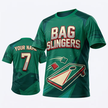 Maxcorners Cornhole Bag Slingers Green Board Personalized Name 3D Unisex Shirt