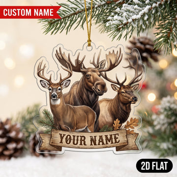 Maxcorners Hunting Deer Moose Wildlife Trio Customized Name 3D Keychain And Ornament