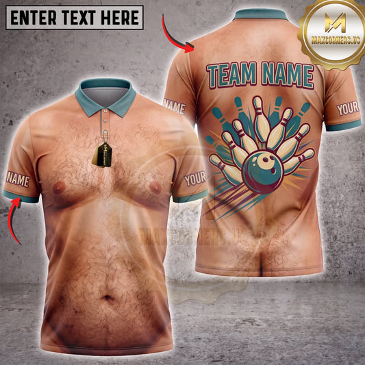 Maxcorners Bowling Funny Pale Body Hand Print Bowling Ball Pins Personalized Name 3D Unisex Shirt