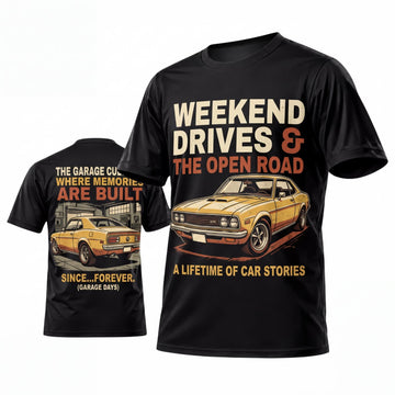 Maxcorners Personalized Car Classic Muscle Car 3D T-Shirt – Black Weekend Drives Open Road Orange Muscle Car