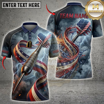 Maxcorners Darts American Flag Silver Darts And Blue Lightning Personalized Name 3D Unisex Shirt