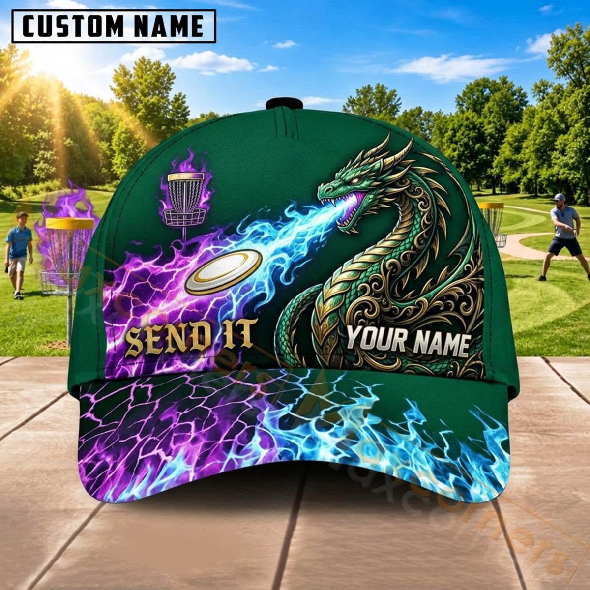 Maxcorners Disc Golf Purple Lightning Flying Disc Send It Personalized Name 3D Cap