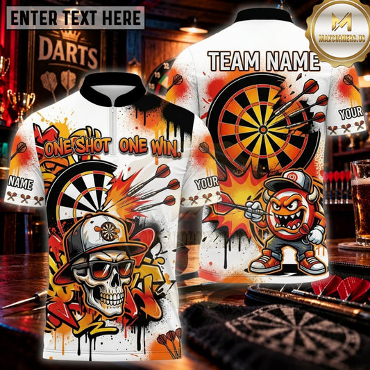 Maxcorners Darts Fiery Orange Skull Dartboard Personalized Name 3D Unisex Shirt