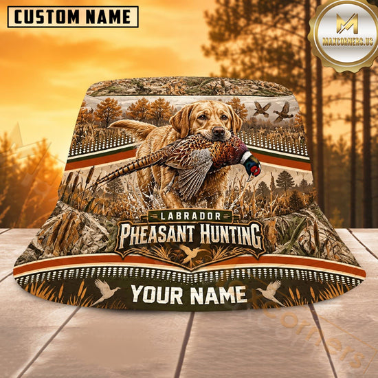 Maxcorners Pheasant Hunting Dog Rustic Grassland Personalized Name 3D Bucket Hat