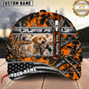 Maxcorners Dog Hunting And Duck Orange Black Geometric Camo Hunting Scene Multiple Options Personalized Name 3D Cap