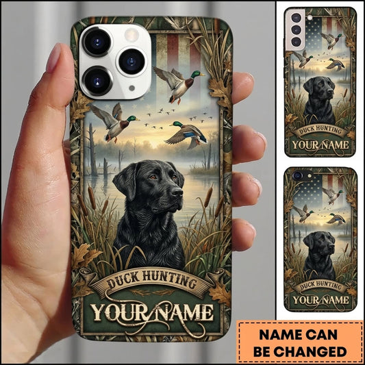 Maxcorners Duck Hunting Black Labrador Retriever Vintage Wetland Sunset Personalized Name 3D Phone Case