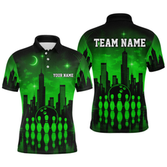 Maxcorners Green Bowling Custom Men Bowling Shirt Polo & Quarter-Zip Bowling Team Jerseys LM0705