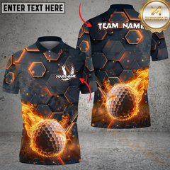 Maxcorners Golf Ball Fire Pattern Multicolor Customized Name, Team Name 3D Shirts