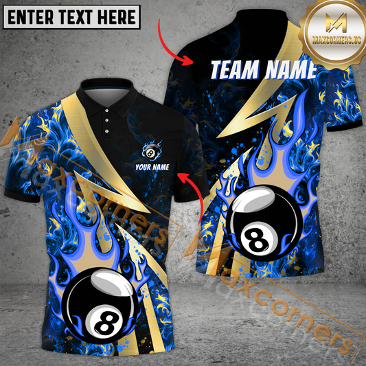 Maxcorners Ball 8 Fire Smoke Patern Billiard Jersey Multicolor Options Personalized Name, Team Name 3D Polo Shirt (4 Colors)