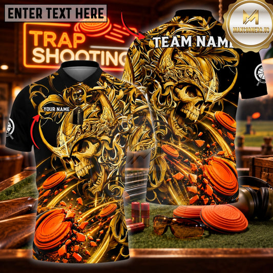 Maxcorners Trap Shooting Skeleton & Ornate Shotgun Target Graphic Customized Name, Team Name 3D Shirts
