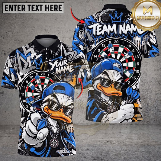 Maxcorners Darts Streetwear Duck Mascot Cap Sunglasses Throwing Dart Target Board Graphic Multicolor Customized Name, Team Name 3D Shirts