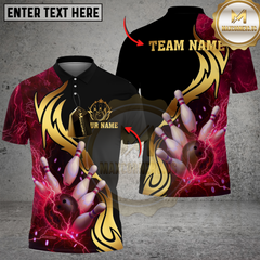 Maxcorners Bowling Strike Thunder Lightning Multicolor Customized Name, Team Name 3D Shirts