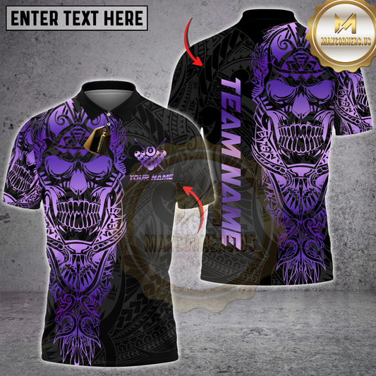 Maxcorners Billiards Sport Skull Warrior Tribal Multicolor Customized Name, Team Name 3D Shirt