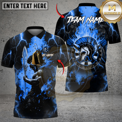 Maxcorners Darts Spartan Lightning Flame Personalized Name, Team Name Shirt (4 Colors)