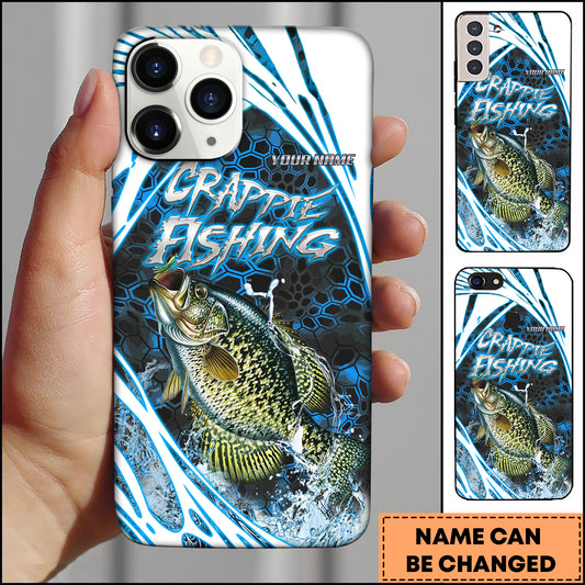 Maxcorners Crappie Fishing Blue Hexagon Splash Personalized Name 3D Phone Case