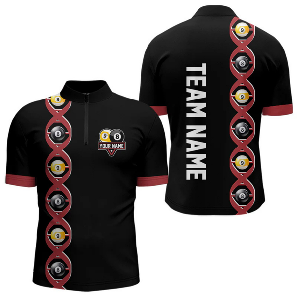 Maxcorners DNA Billiard 8 Ball & 9 Ball Shirts For Men Custom Funny Pool Billiard Jerseys Team Polo & 1/4 Zip LM064