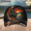 Maxcorners Fishing Skull Angler Orange Wave Personalized 3D Cap