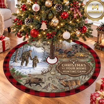 Maxcorners Hunting Christmas Hunter Winter Camp Personalized Name 3D Christmas Tree Skirt