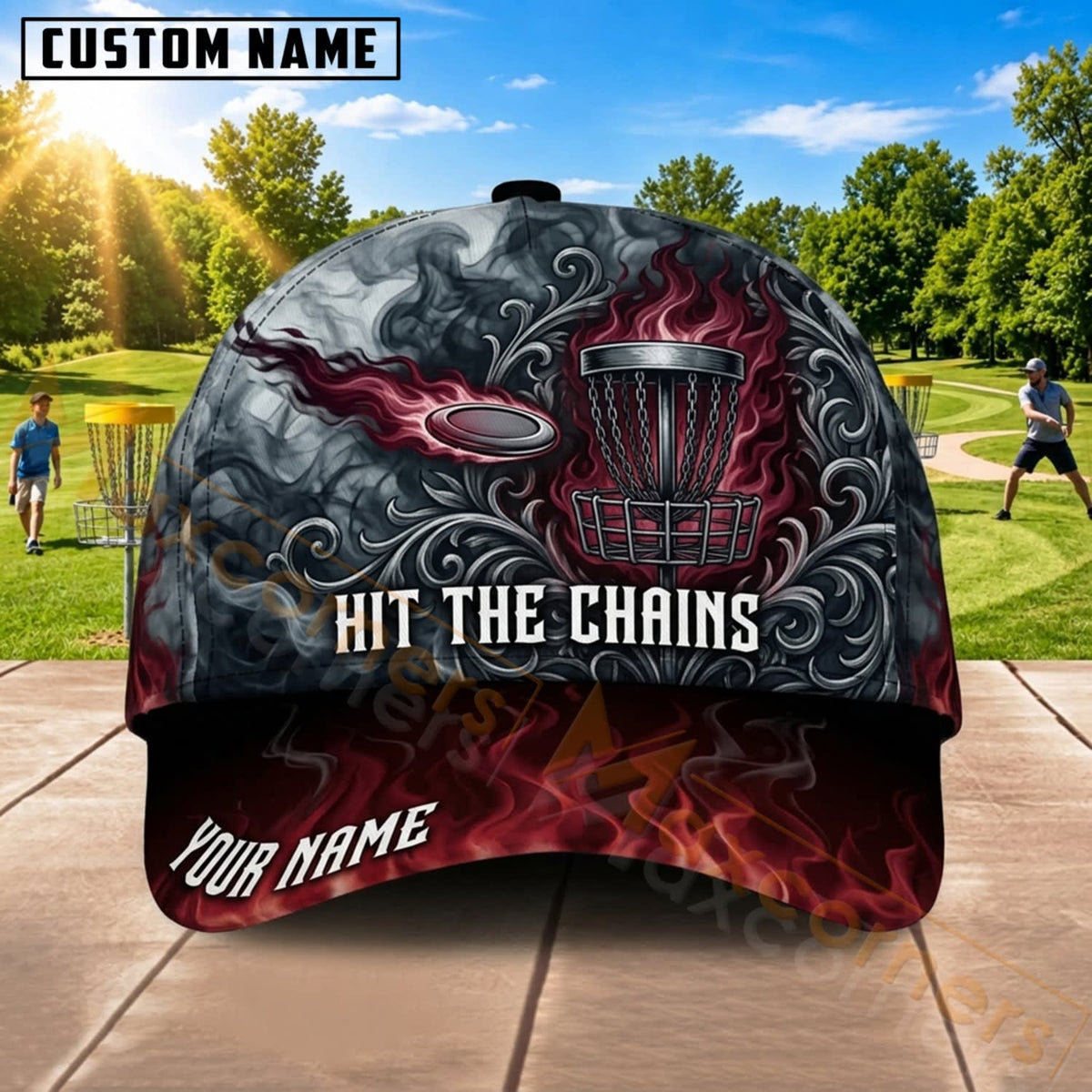 Maxcorners Disc Golf Skull Chain Basket Hit The Chains Personalized Name 3D Cap