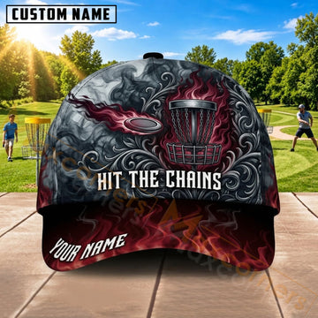 Maxcorners Disc Golf Skull Chain Basket Hit The Chains Personalized Name 3D Cap