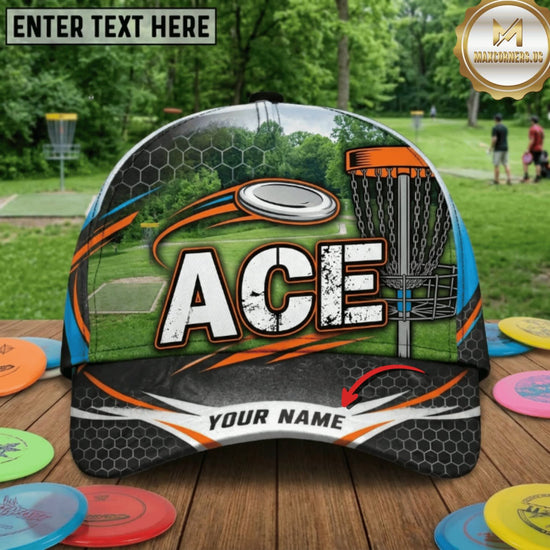 Maxcorners Disc Golf ACE Flying Disc & Chain Basket Personalized Name 3D Cap LM3009