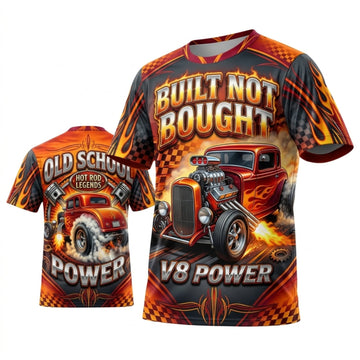 Maxcorners Personalized Car Classic Muscle Car 3D T-Shirt – Built Not Bought Orange Red V8 Power Hot Rod