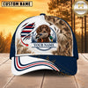 Maxcorners Dog Hunting And Duck Navy Blue White Camo American Flag Wave Personalized Name 3D Cap