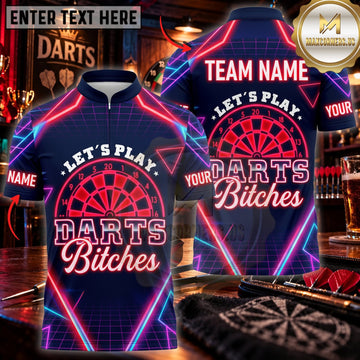 Maxcorners Darts Darts And Bitches Neon Pink Purple Graphic Personalized Name 3D Unisex Shirt