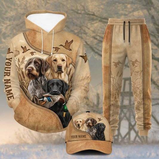 Maxcorners Duck Hunting Three Hunting Dogs Cream Camo Personalized 3D Shirts