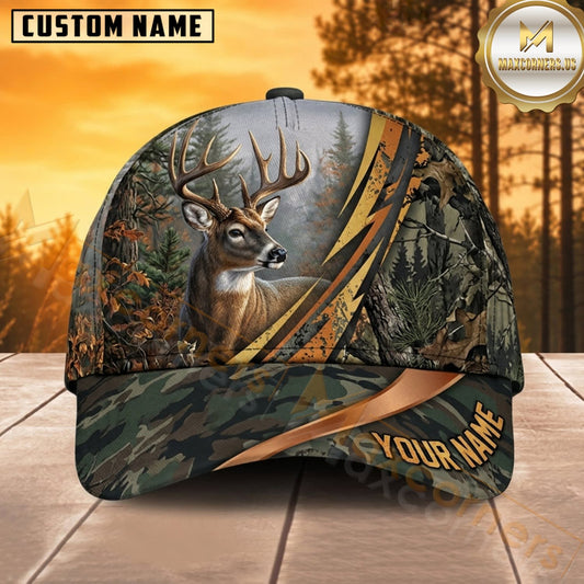Maxcorners Deer Hunting Whitetail Buck Metallic Copper Diagonal Stripe Camo Customized Name 3D Cap