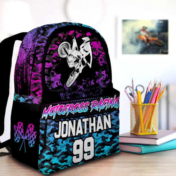 Maxcorners Motocross 45 Personalized Name And Number Backpack