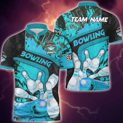 Maxcorners Bowling and Pins Abstract Grunge Texture, Multicolor Option Customized Name 3D Shirt