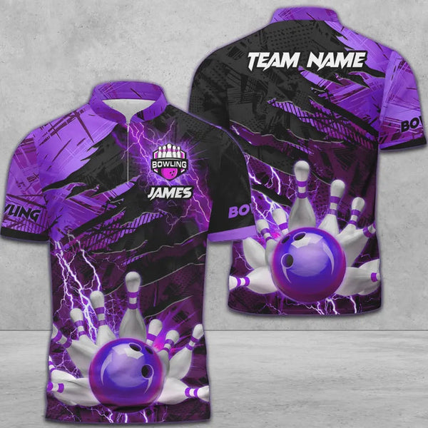 Maxcorners Bowling And Pins Thunder Break Multicolor Option Customized Name 3D Shirt