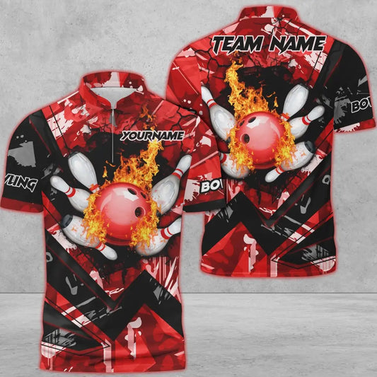 Maxcorners Bowling And Pins Abstract Grunge Texture XXX Multicolor Option Customized Name 3D Shirt