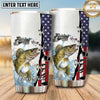 Maxcorners Fishing Tumbler White Patriotic Flag Stripe Design Personalized Name Tumbler (13 Species)