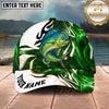 Maxcorners Fishing Green Tribal Swirl Personalized Name 3D Shirt (13 Fish Species)