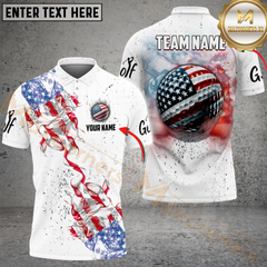 Maxcorners Golf Smoke Grunge US Flag Personalized Name 3D Shirt