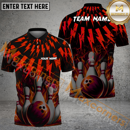 Maxcorners Thunder Rain Flame Bowling Jersey Multicolor Option Customized Name, Team Name 3D Shirt (4 Colors)