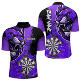 Maxcorners Purple Funny Darts Flame Lion Custom Polo & Quarter-Zip, Personalized Men Dart Shirts Dart Jerseys LM0705