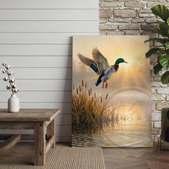 Maxcorners Duck Canvas Flying Sunrise Golden Wetland Canvas Wall Art