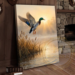 Maxcorners Duck Canvas Flying Sunrise Golden Wetland Canvas Wall Art