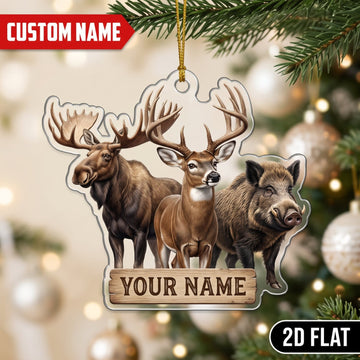 Maxcorners Hunting Moose Deer Wild Boar Trio Customized Name 3D Keychain And Ornament